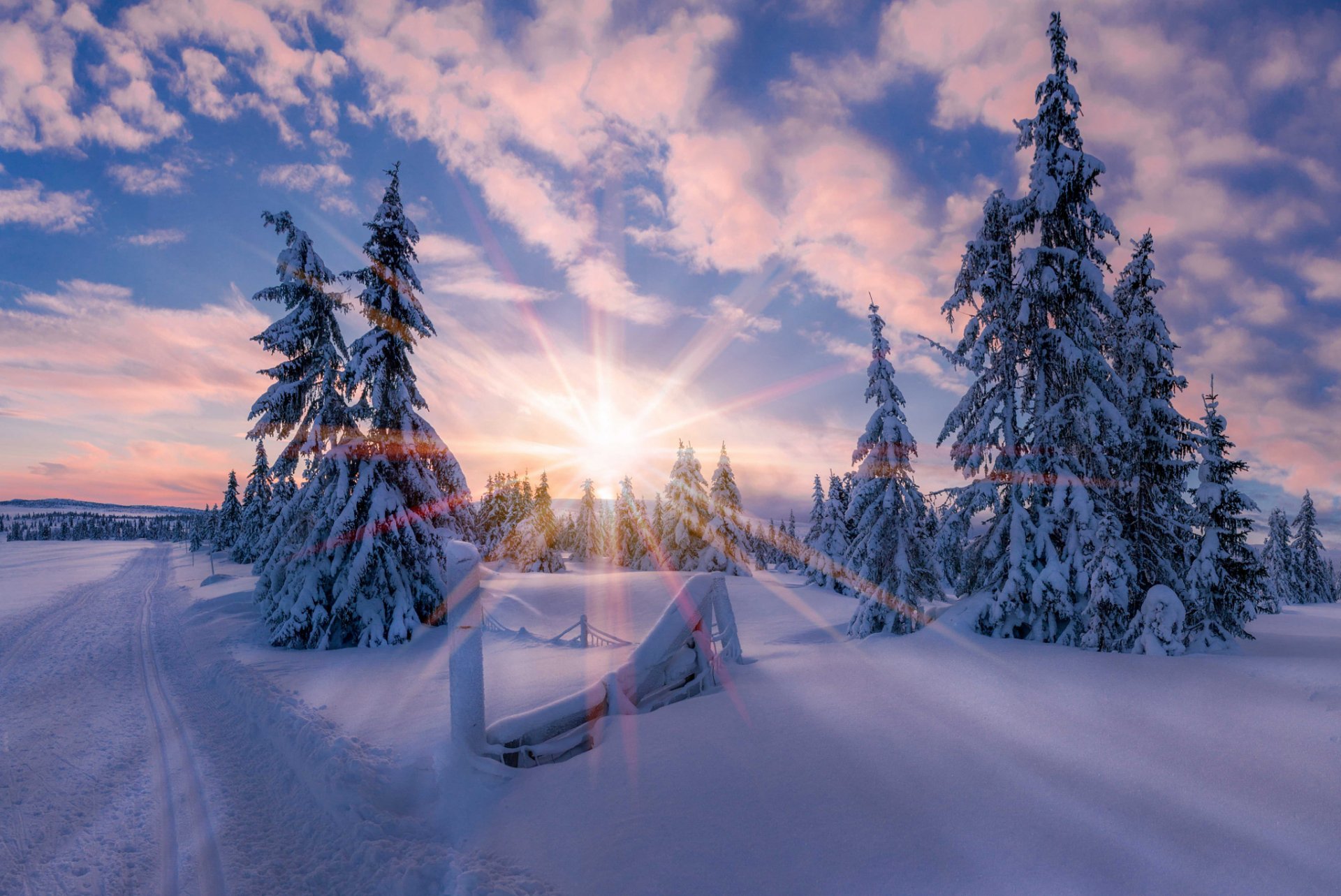 noruega invierno mañana estrella sol luz nieve