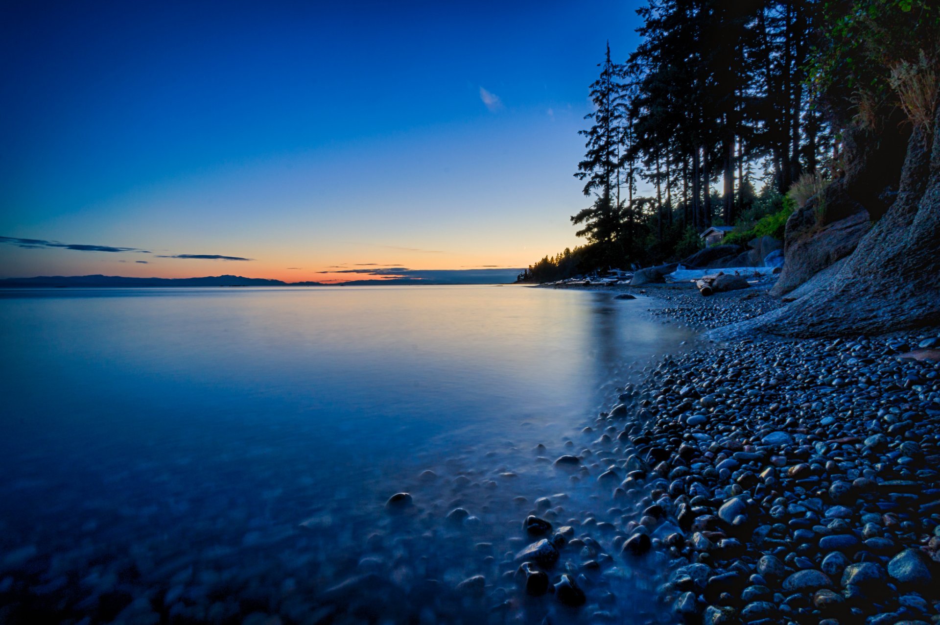 ky sunset lake beach stones tree