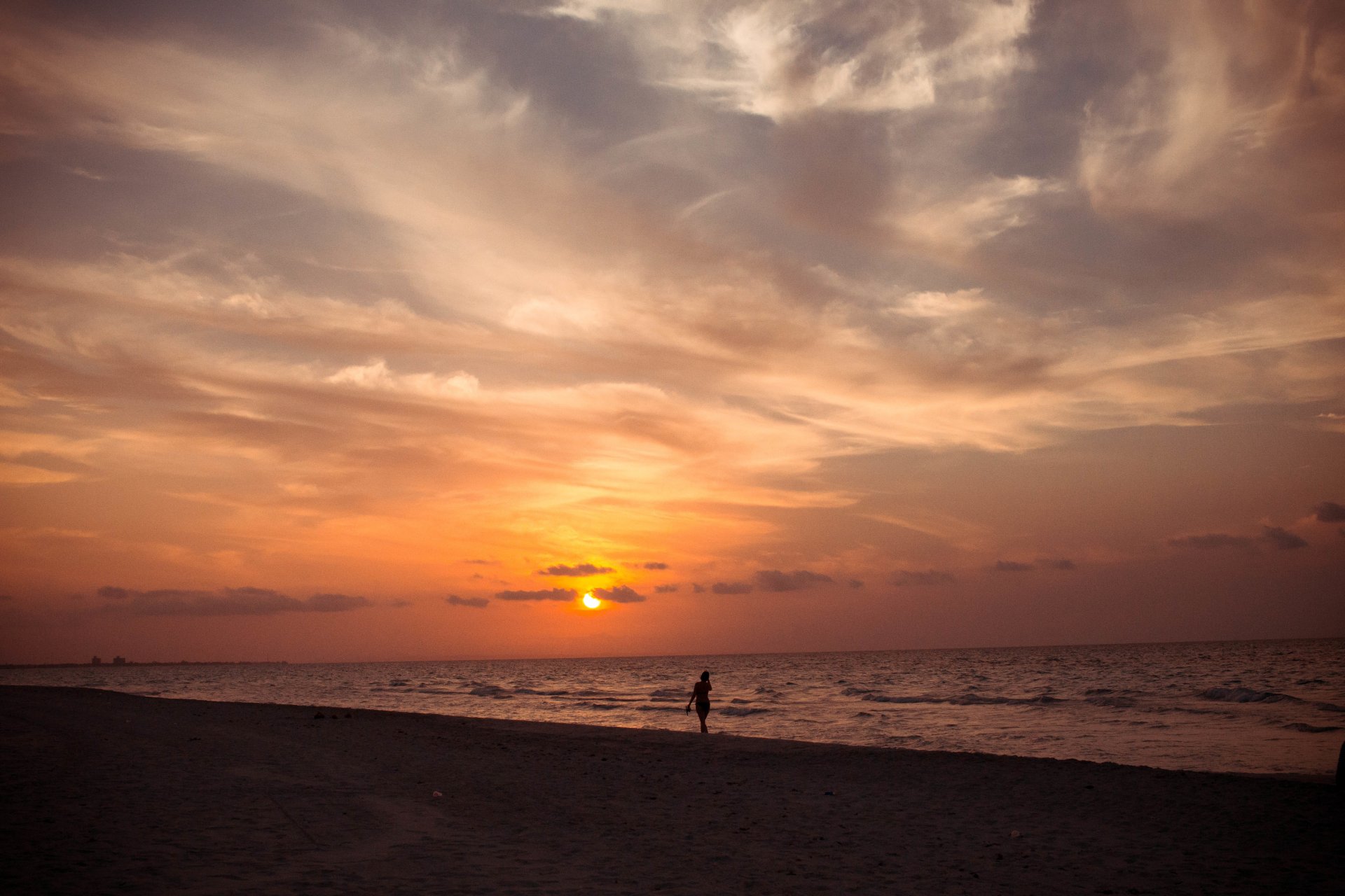 nature coucher de soleil cuba mer silhouette plage