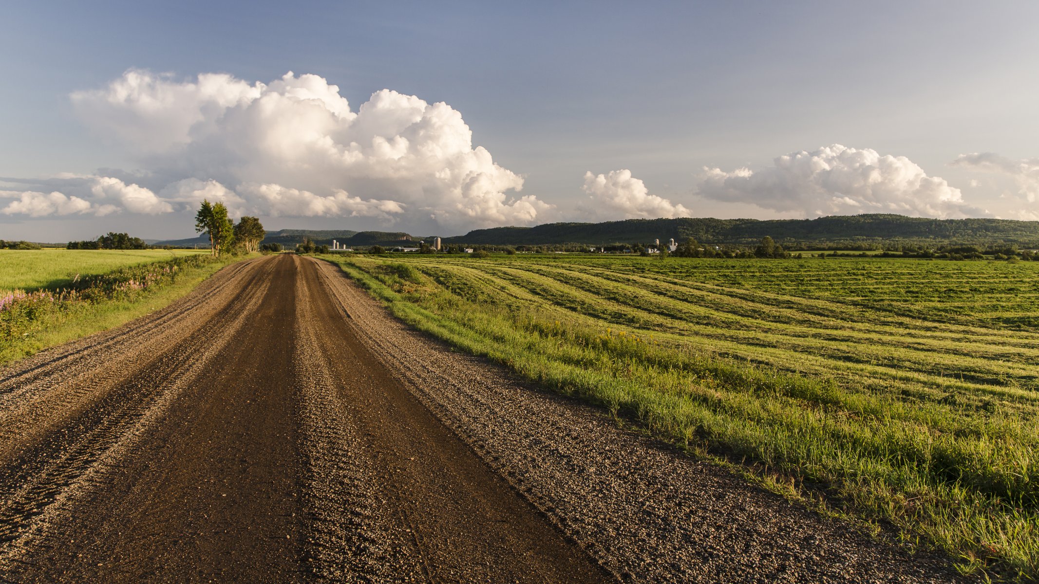 route champ nuages