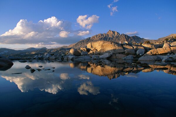 Landscape The sky is reflected in a mountain lake