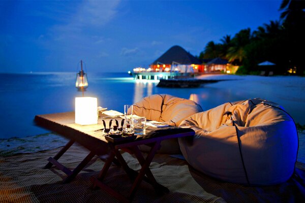 Abend Strand Abendessen Ozean Romantik