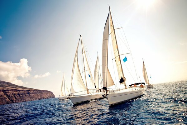 Yachts sur la plage ensoleillée