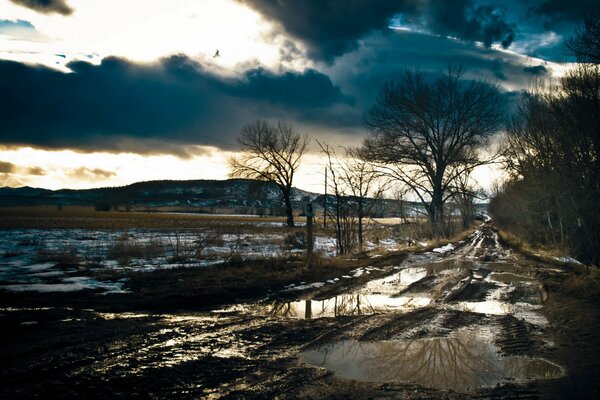 Blurred road after spring rains