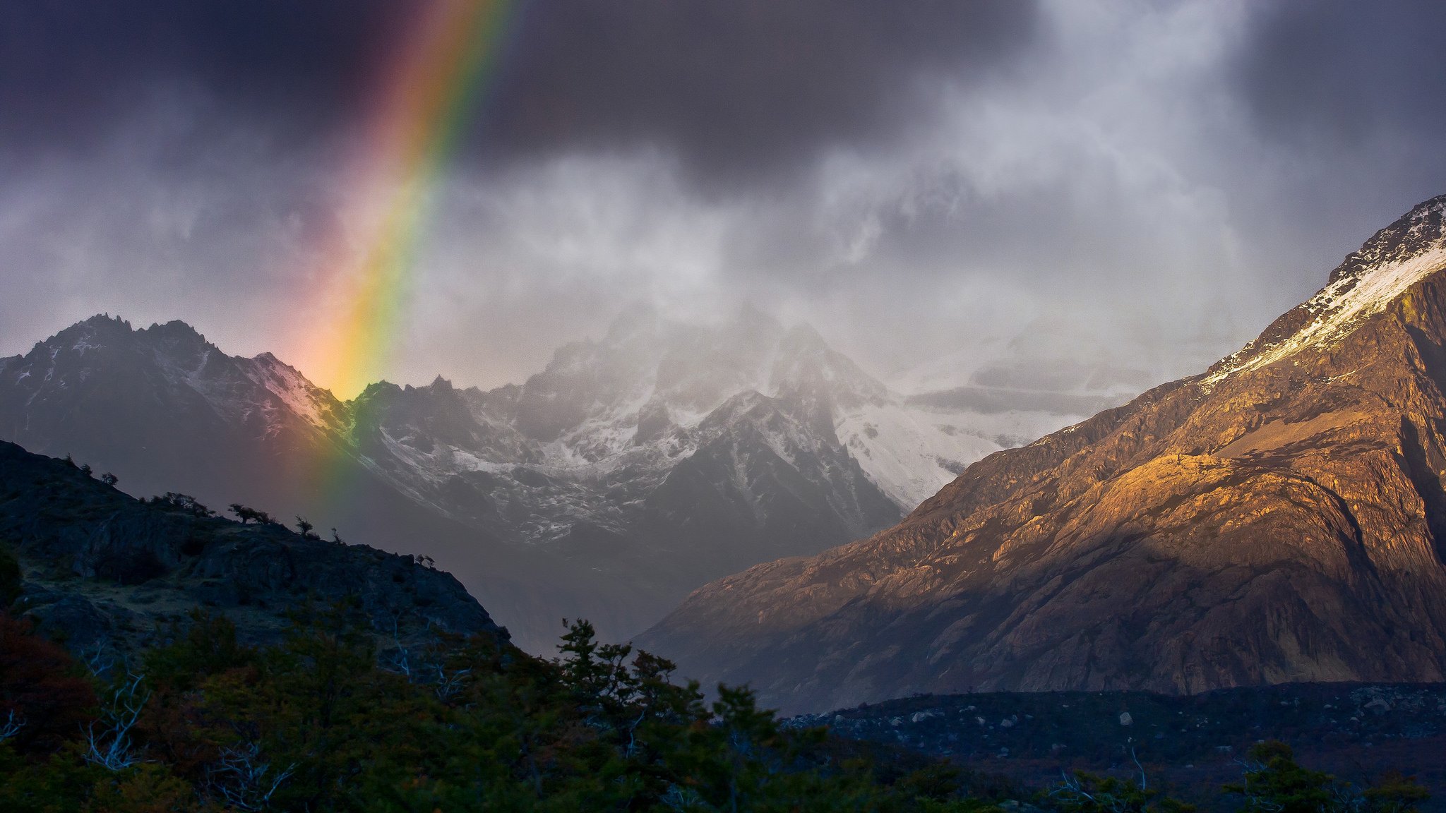 nature montagnes nuages arc-en-ciel