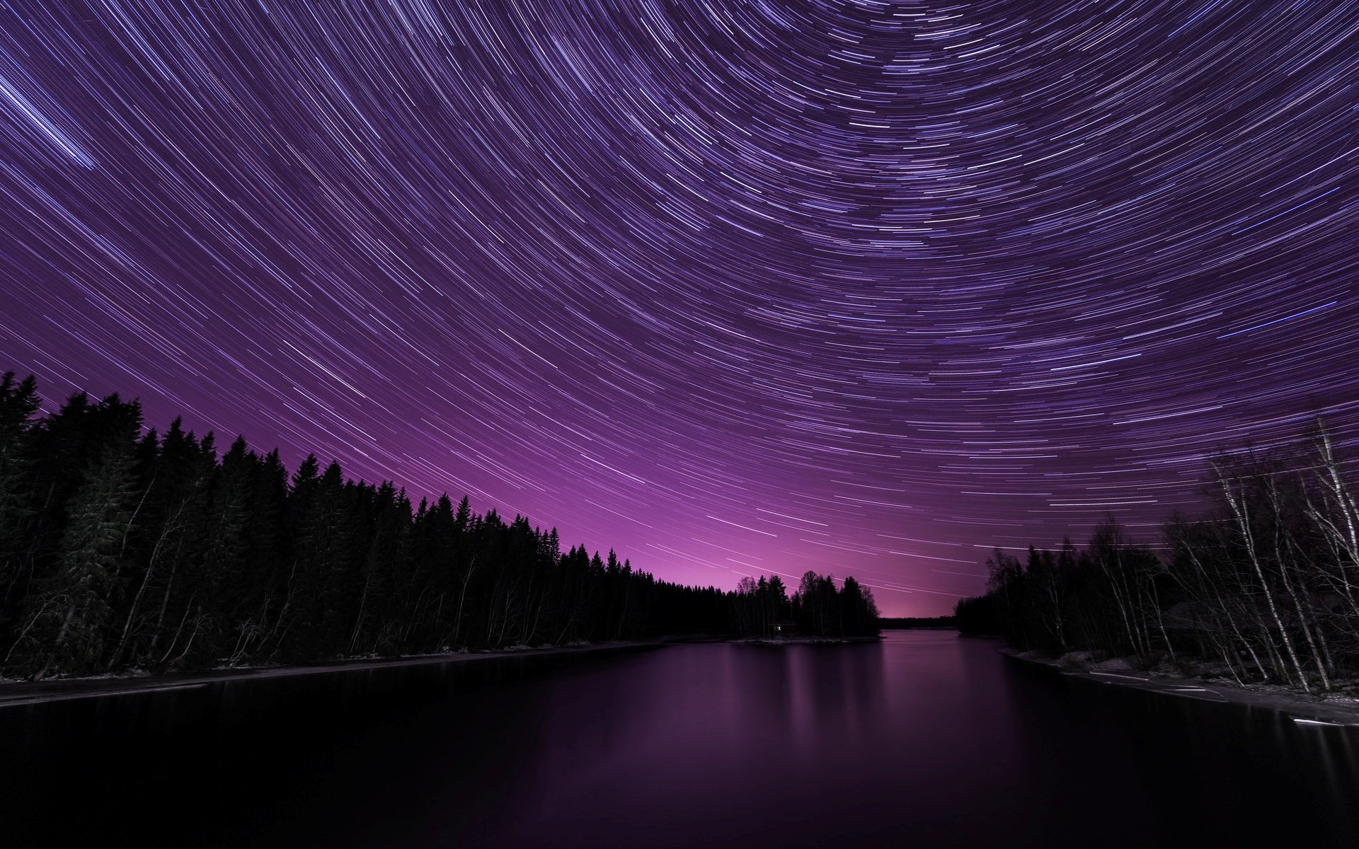 nature arbres rivière rivière mer eau nuit soir étoiles