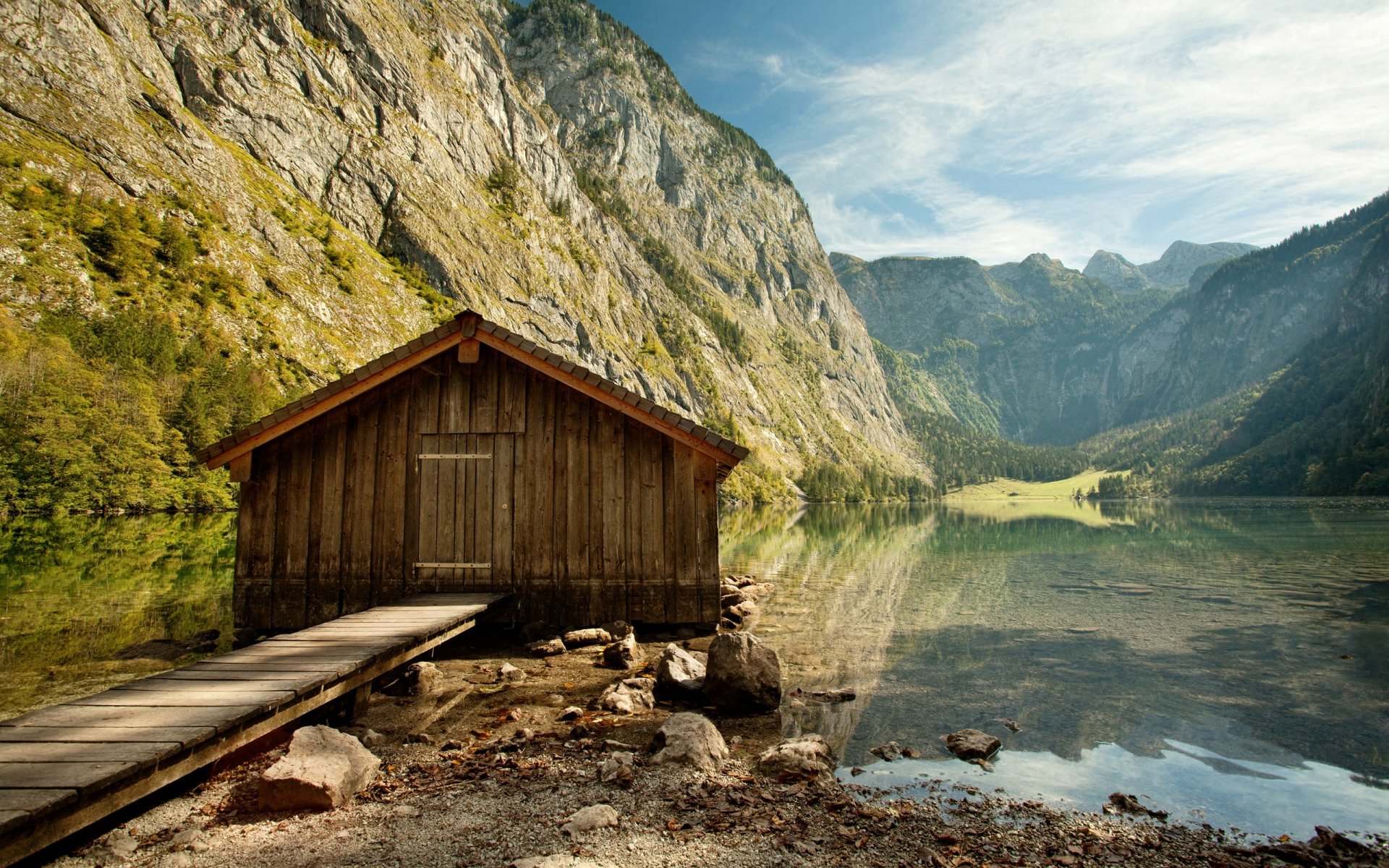 house of wood water lake mountains quiet