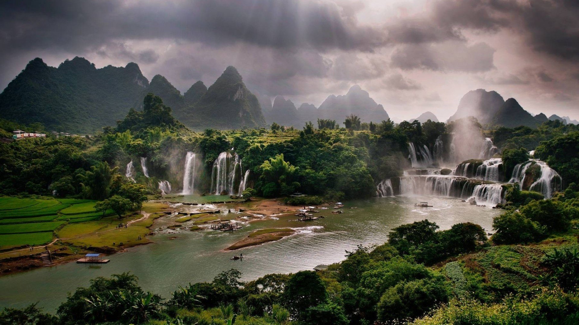 vietnam wasserfälle fluss sonnenstrahlen fluss sonnenstrahl