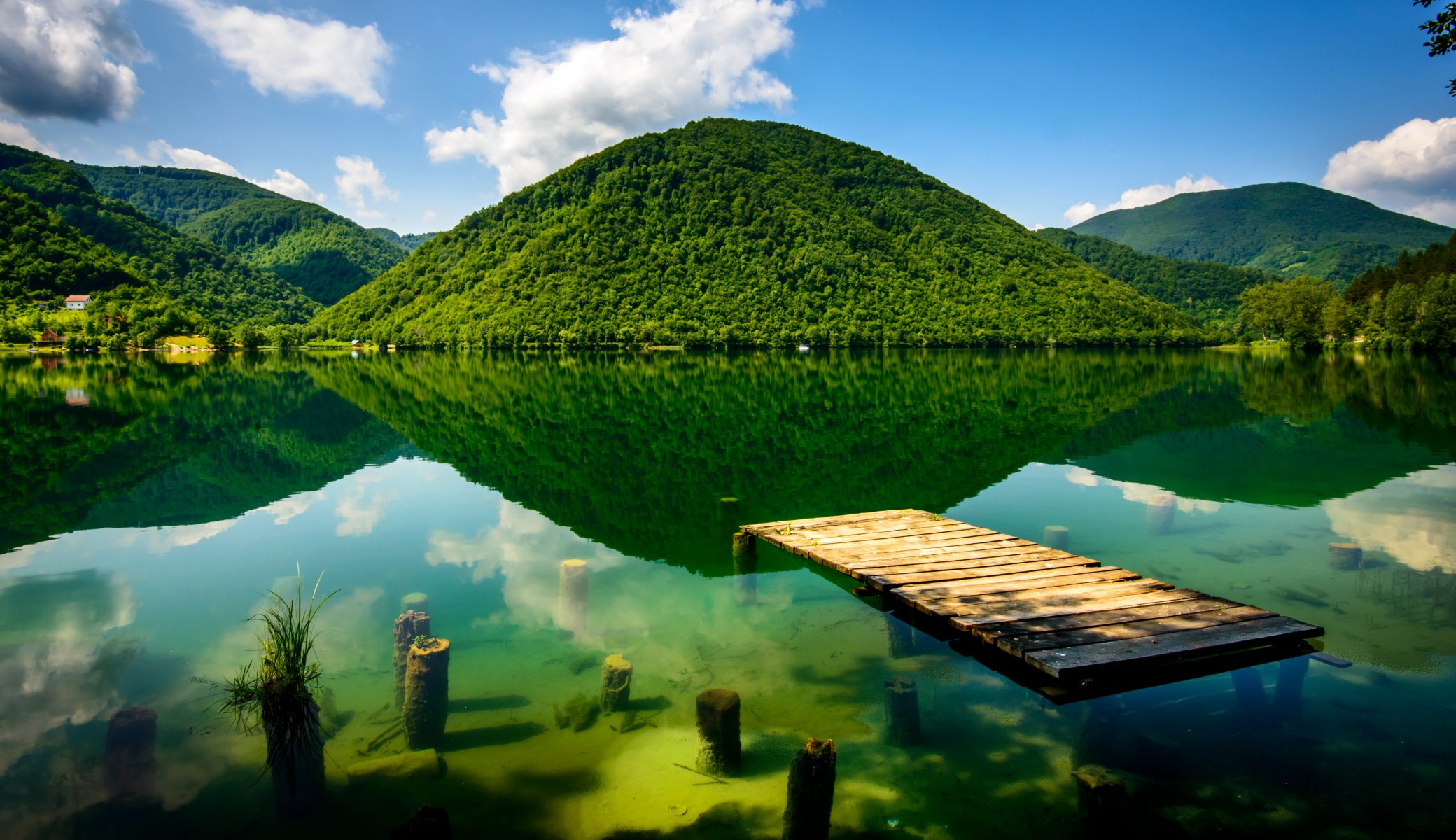 bosnia and herzegovina mountain green river pier the bottom