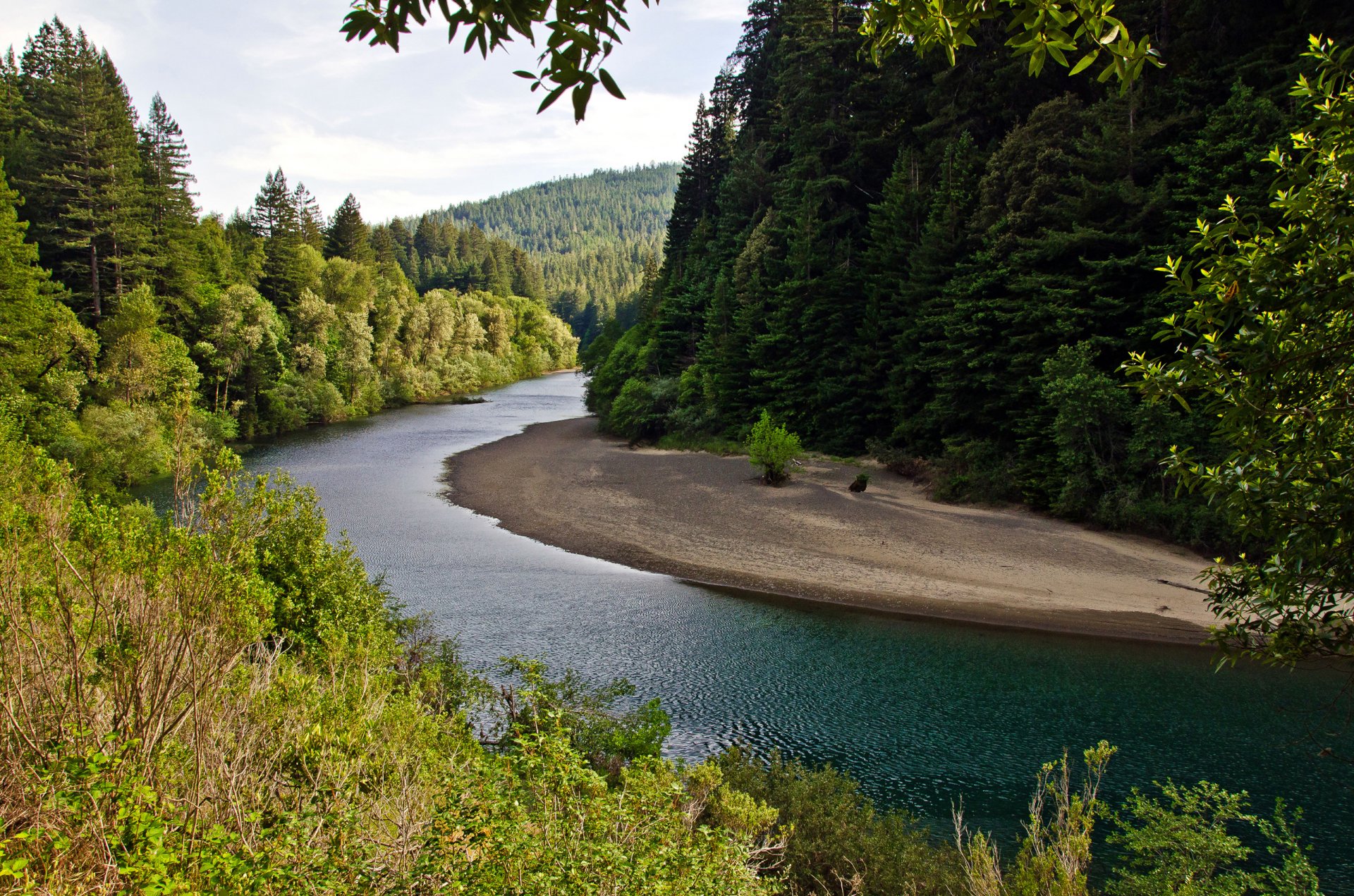 himmel berge hang wald fluss