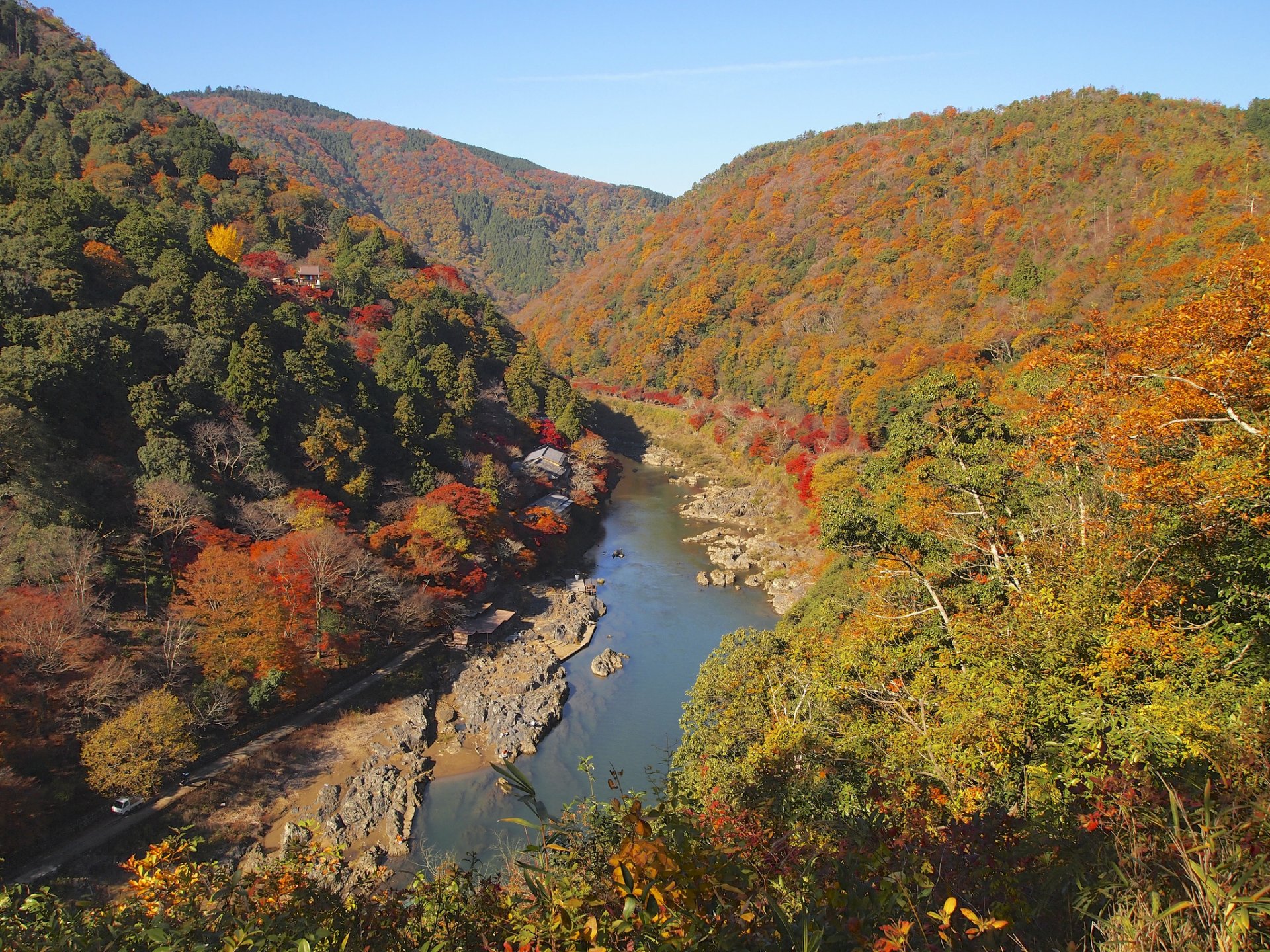 cielo montagne foresta fiume autunno