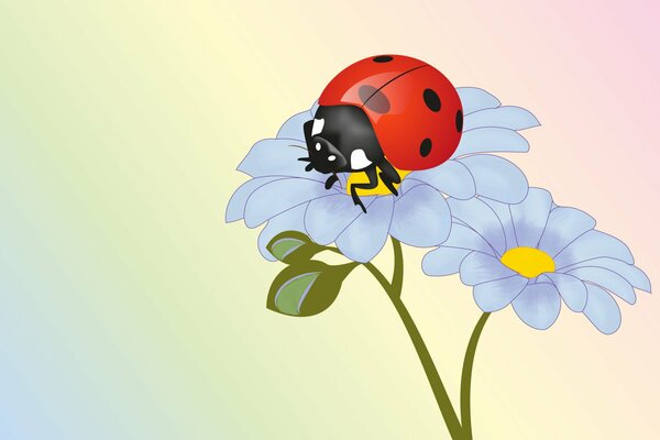 Incredible drawing of ladybug and flowers