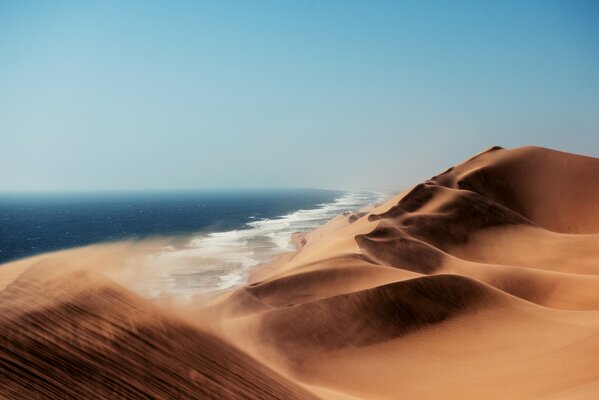 El océano baña las dunas del desierto de Kalahari