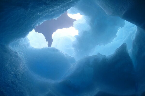 View of the iceberg from the inside in clear light