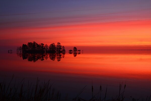 Purpurroter Sonnenuntergang am See