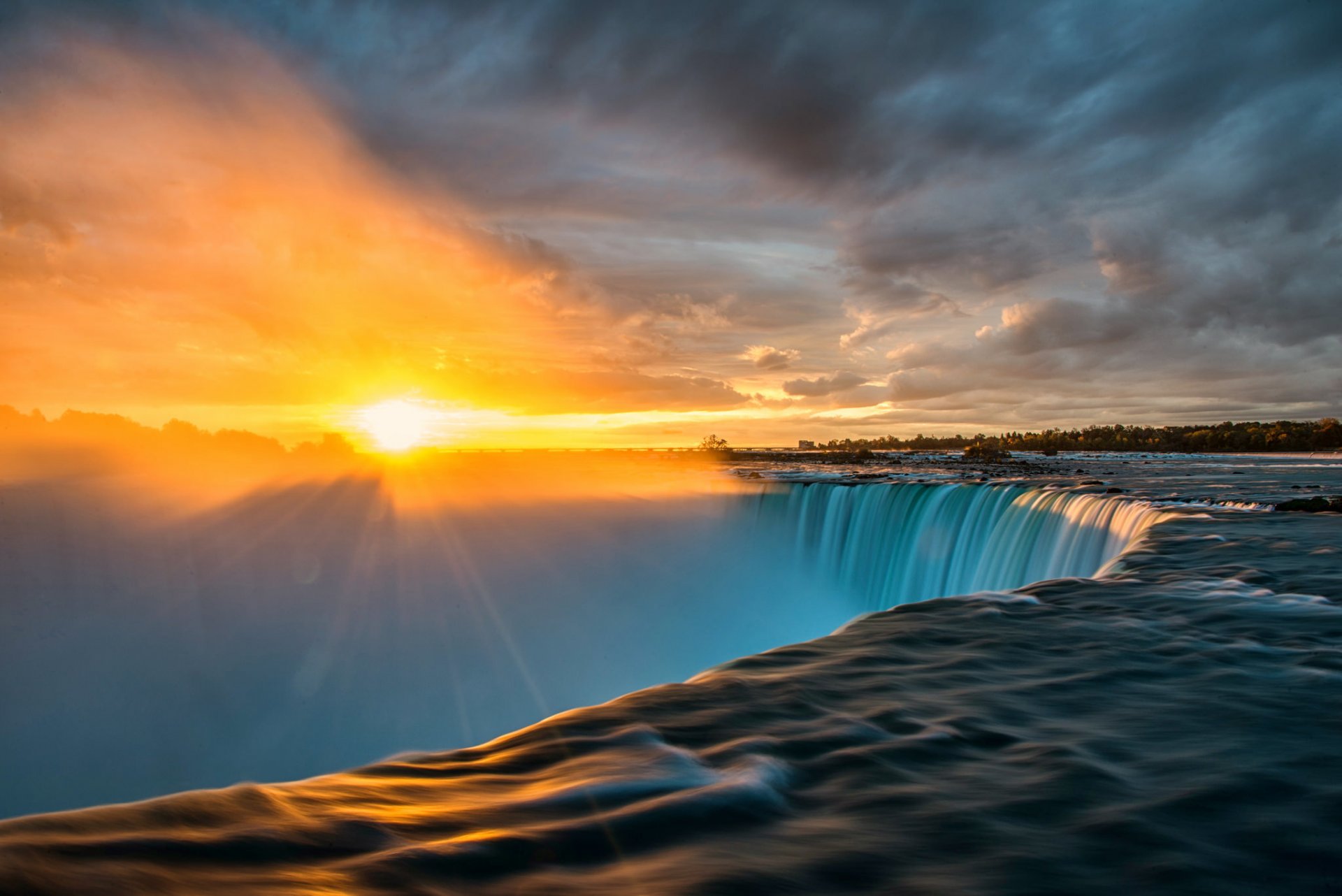 niágara cascada sol rayos amanecer