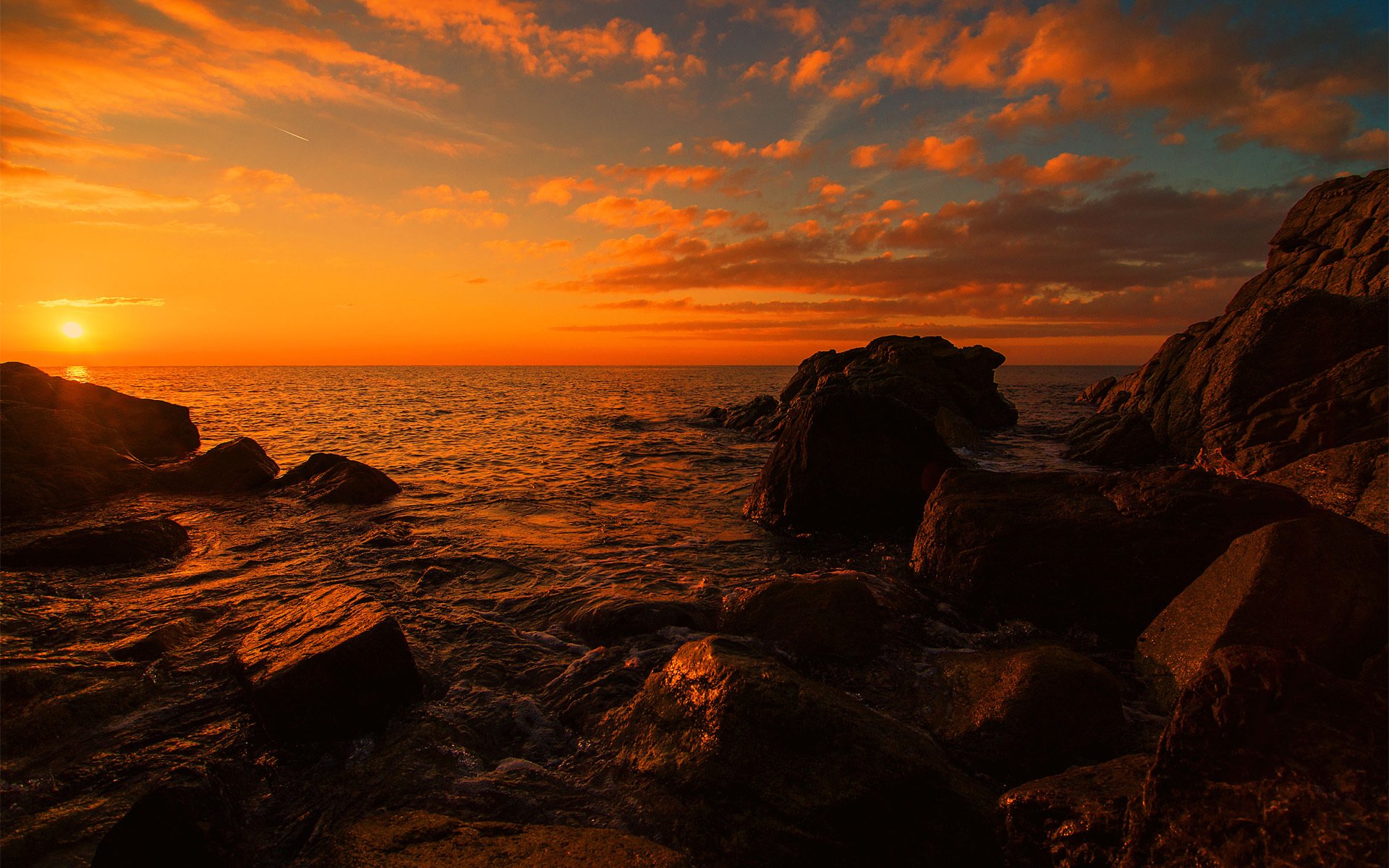 meer küste steine sonnenuntergang wolken felsen