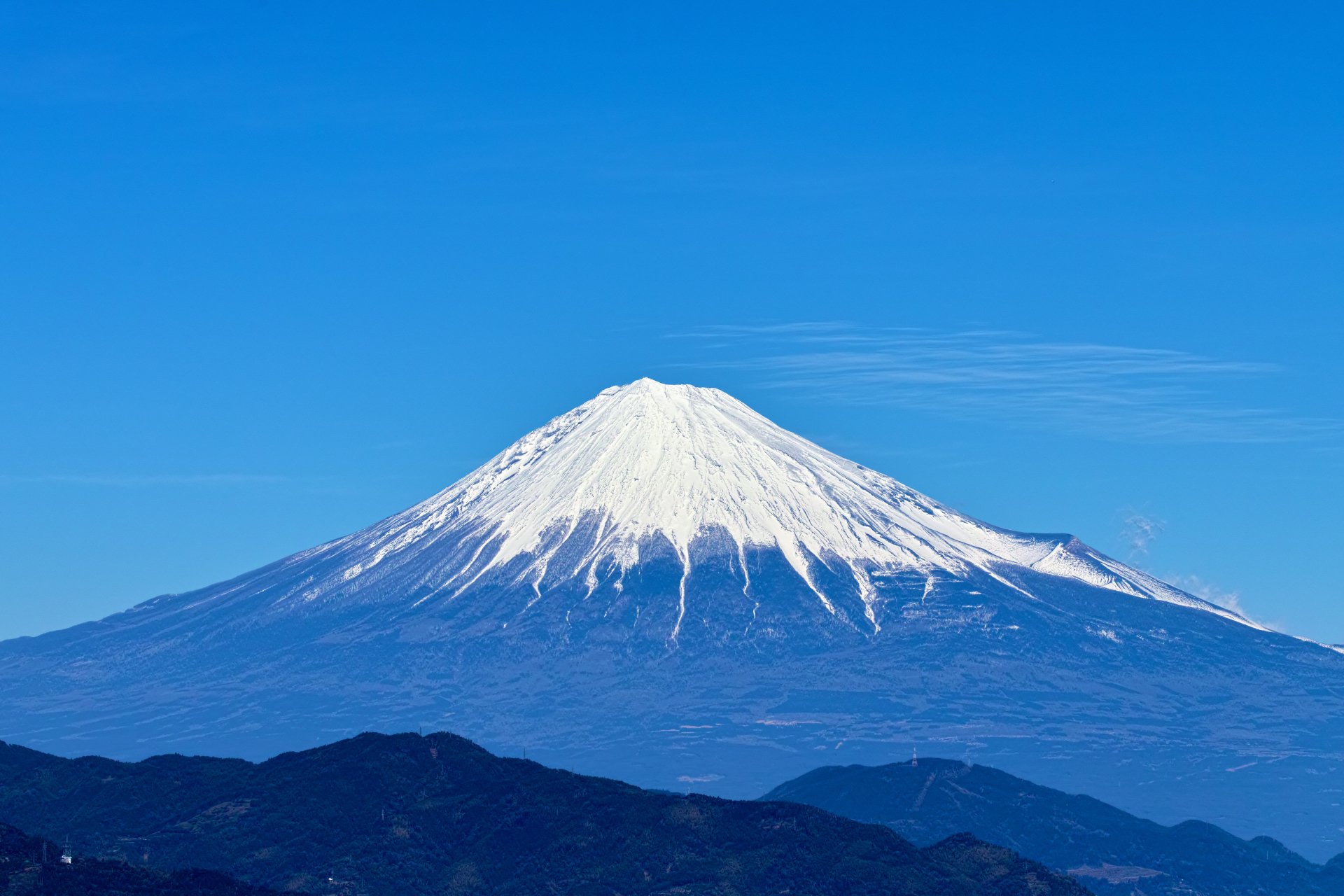 fuji fujiyama volcano mountain sky blue landscape japan snow