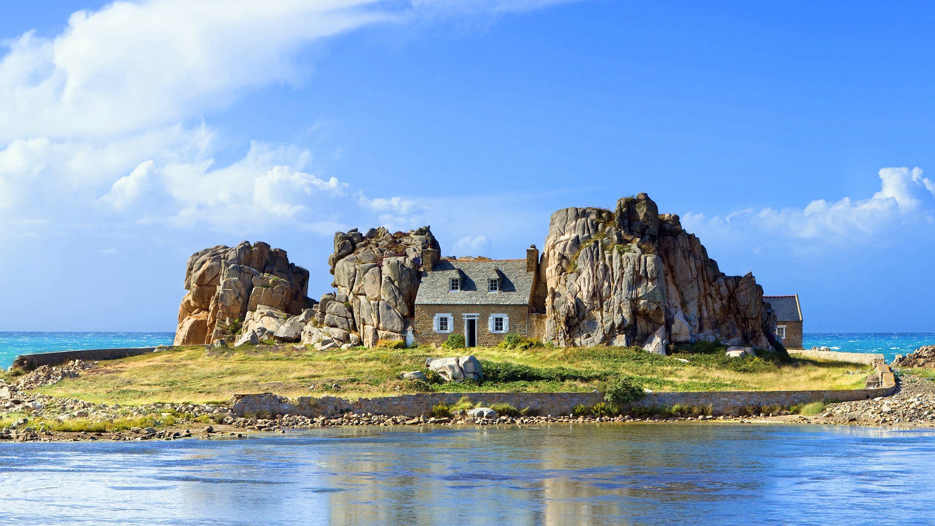 mer ciel maison île rochers paradis