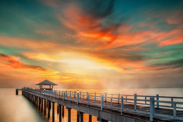 A long bridge goes into the sky