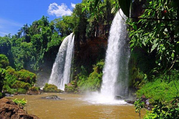 Le cascate cristalline cadono con il rumore nel fiume