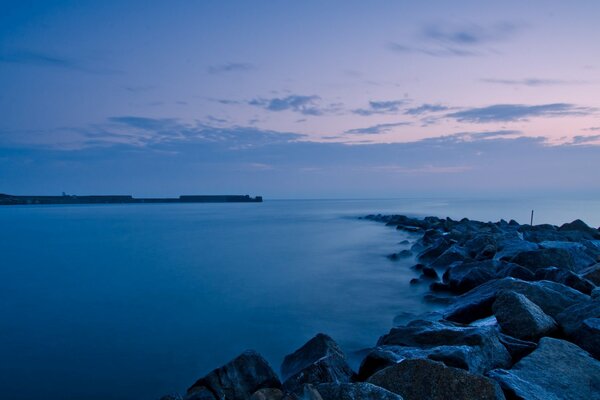 Rocky seashore in the evening