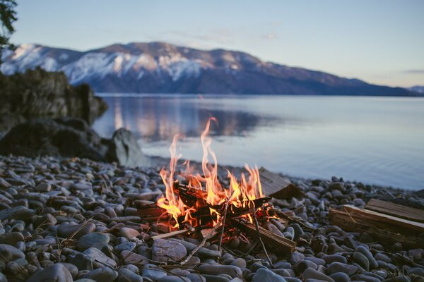 Fire among river stones