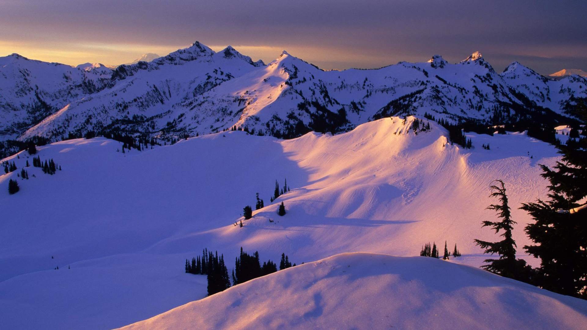 mountains peaks snow nature winter mountain sunset