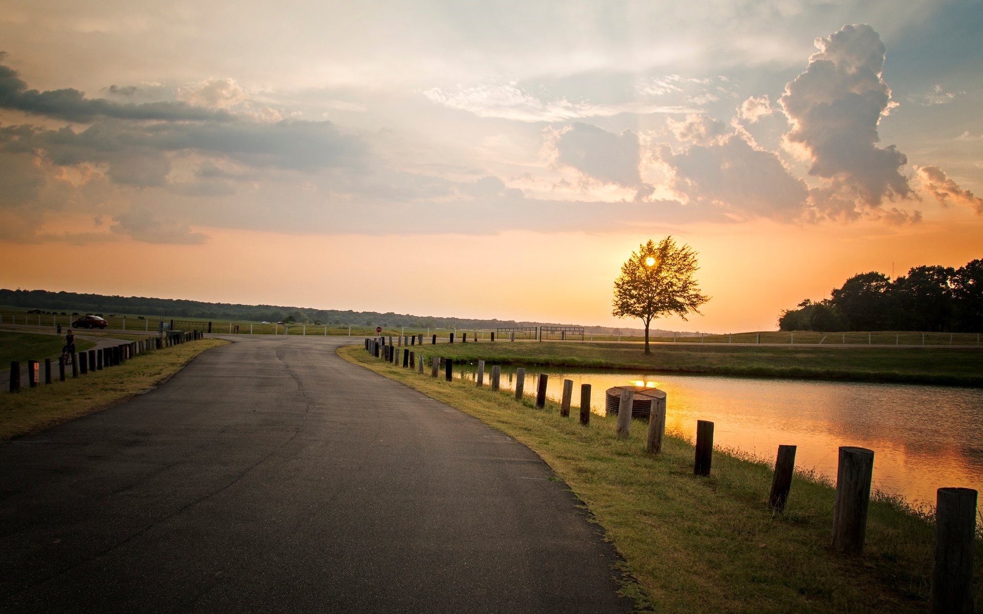 nature landscape tree trees leaves leaves foliage road path fence fence car water river lake sea sun evening city background wallpaper widescreen fullscreen widescreen widescreen