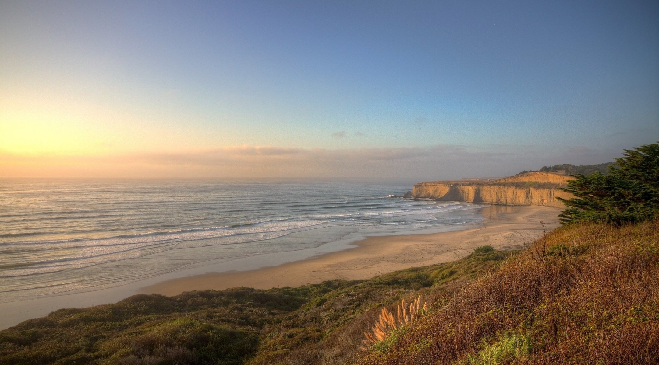 natur landschaft sand ufer gras meer sonnenuntergang himmel