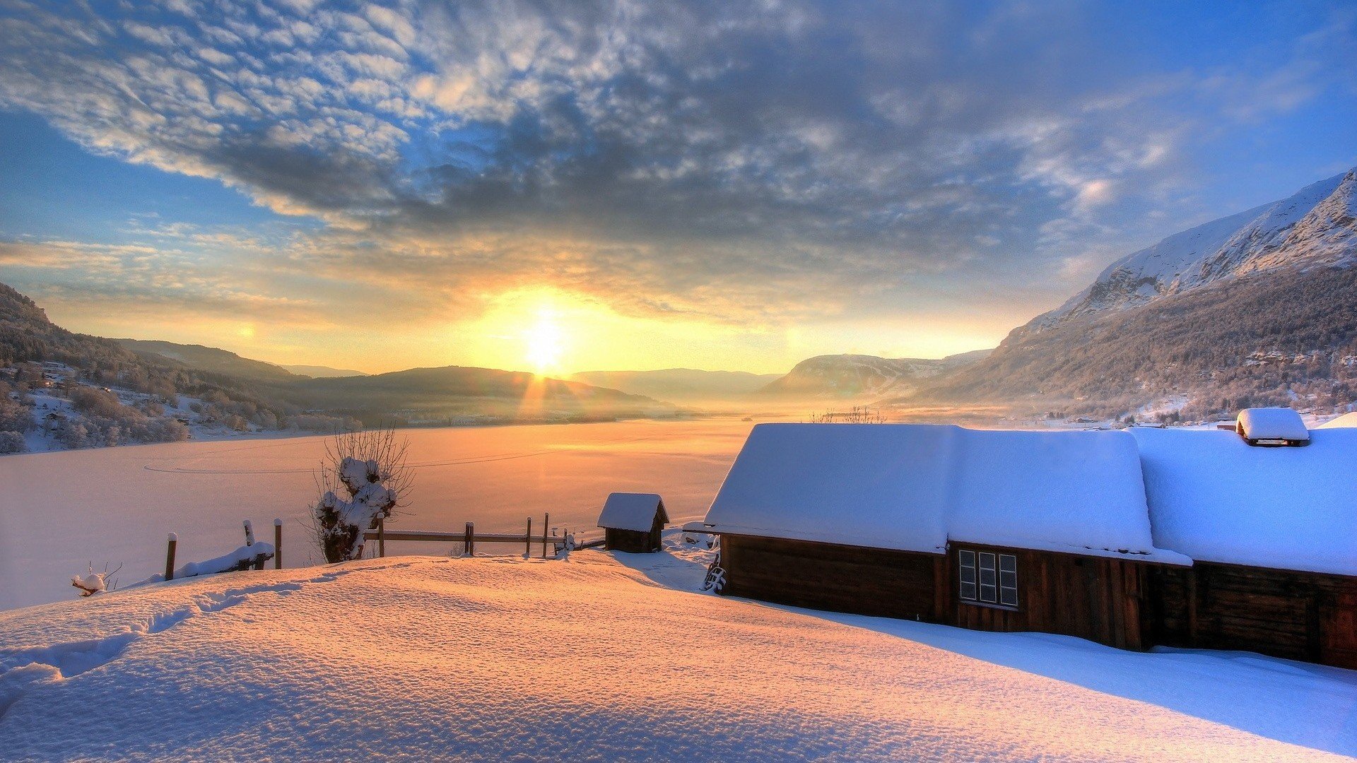 nature winter snow house house mountains day sky sun winter background wallpaper widescreen fullscreen widescreen