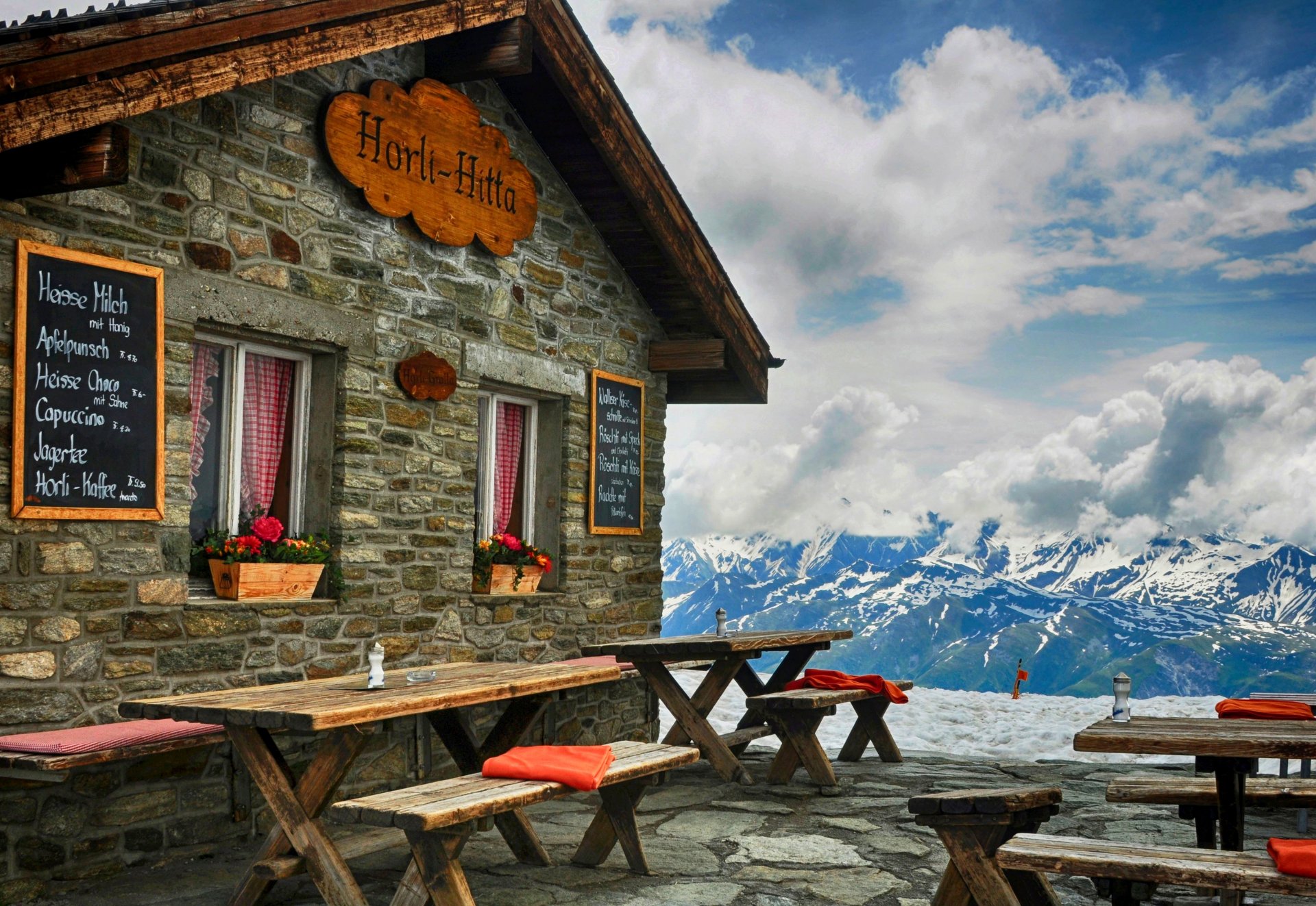 nature architecture cabine cabane hôtel vue montagnes hiver neige ciel huttes vue hiver