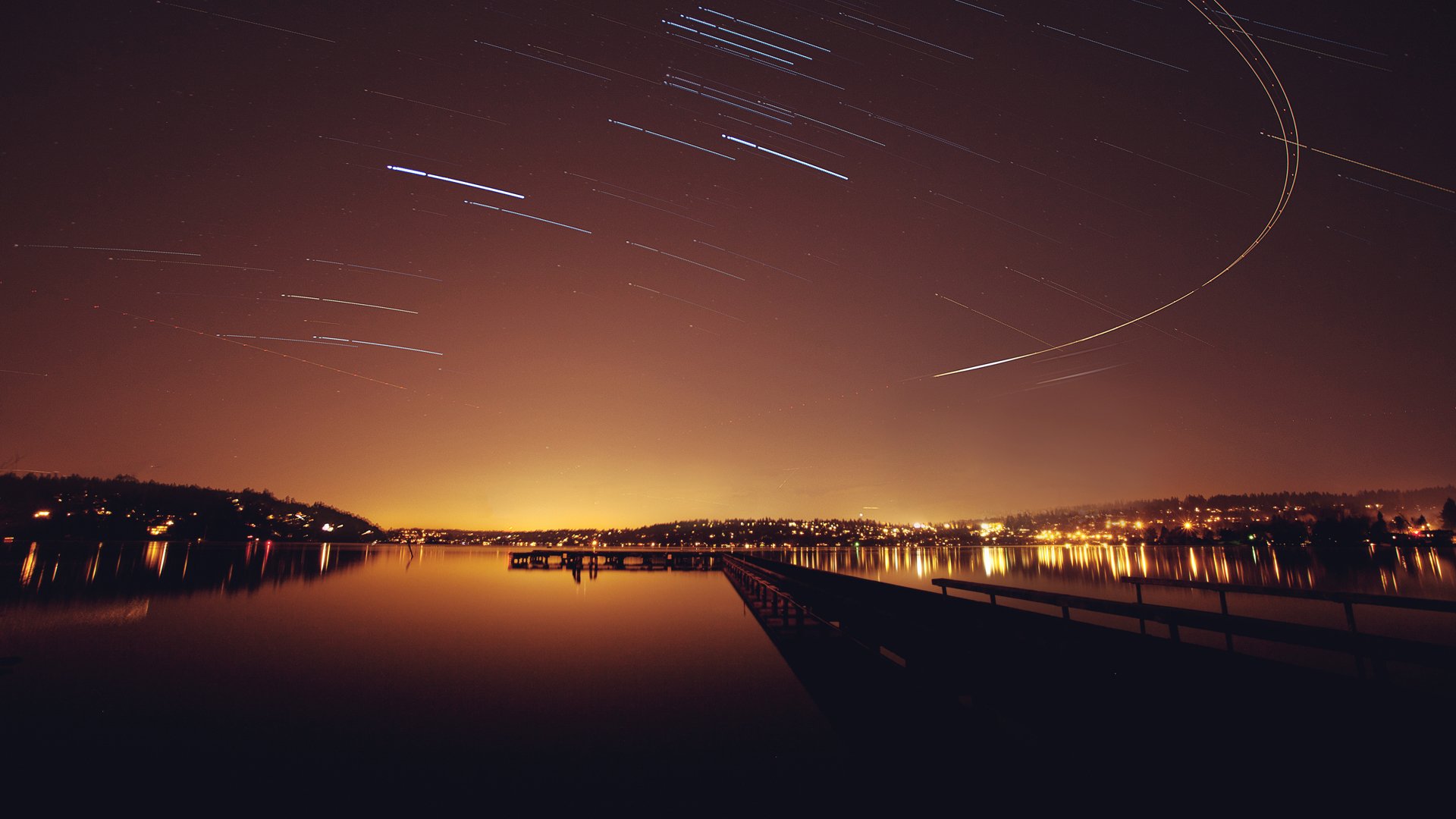 nuit étoiles pistes jetée plan d eau lumières paysage