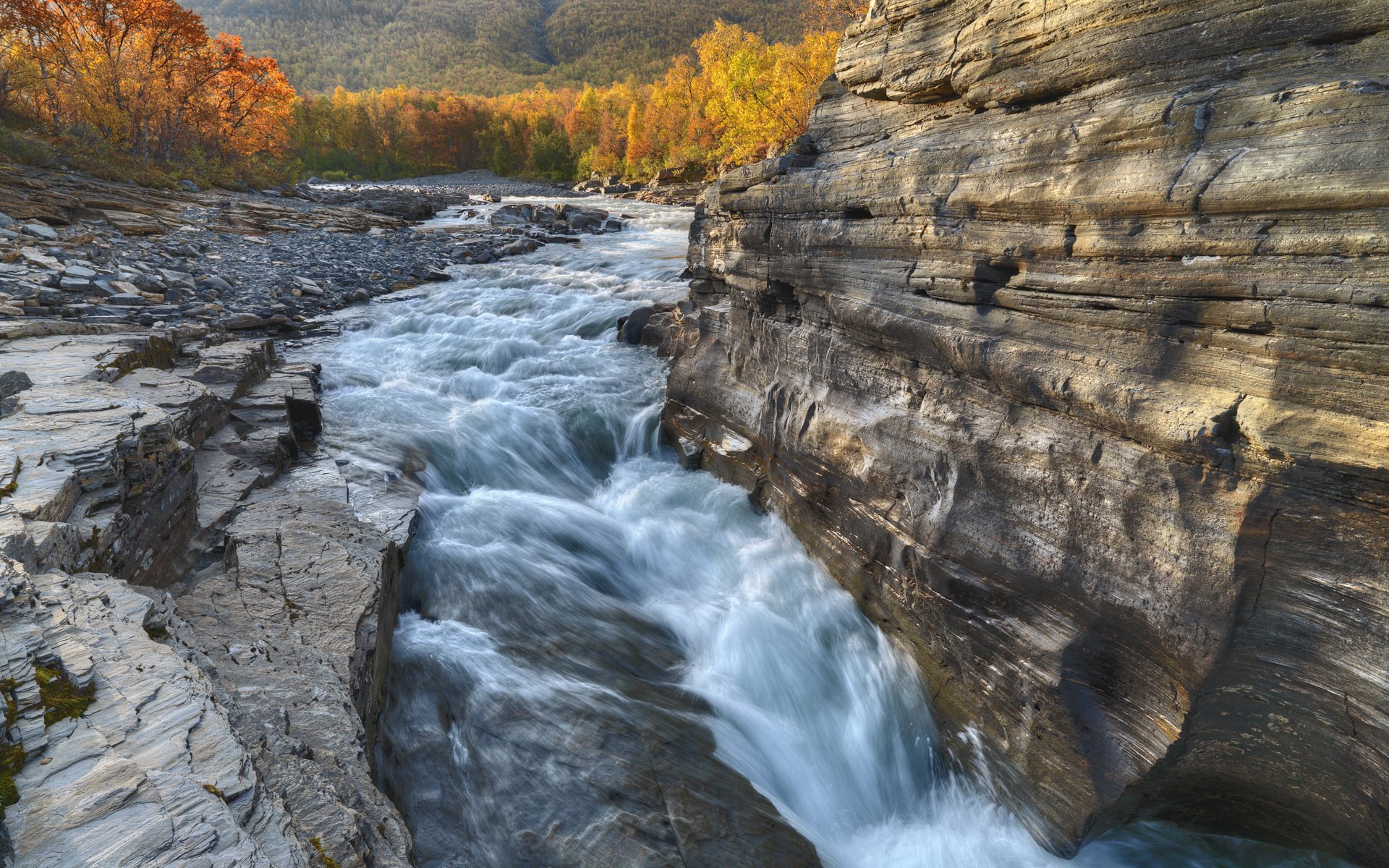 abisko river parco nazionale di abisko svezia fiume roccia autunno