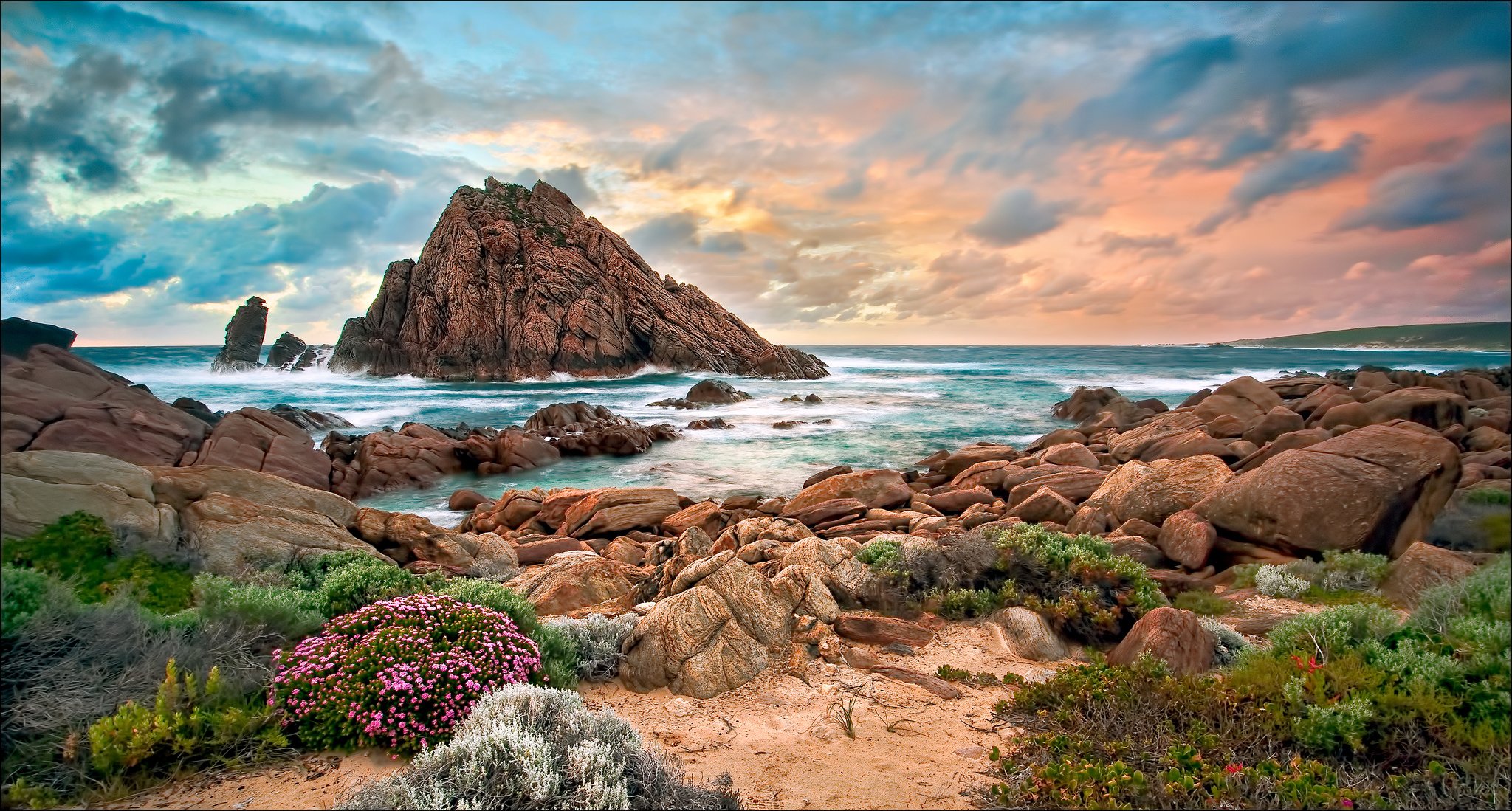 australie ouest plage pierres rocher coucher de soleil