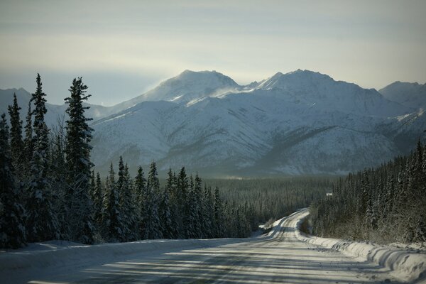 Winter landscapes on the way to the mountains