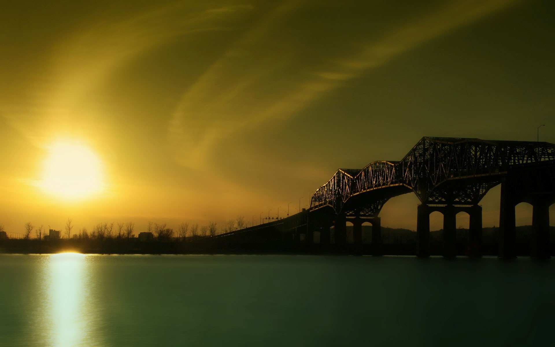 sonnenaufgang fluss brücke