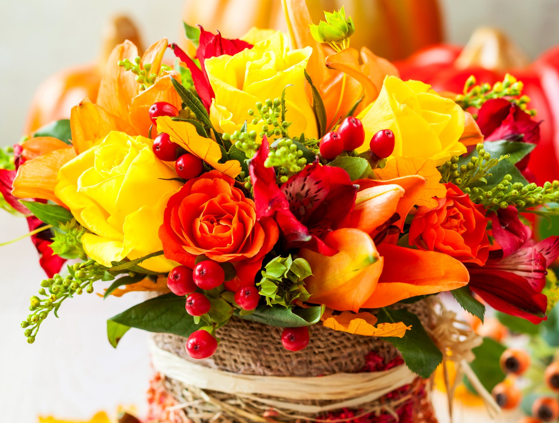 bouquet roses tulips alstroemeria flower photo