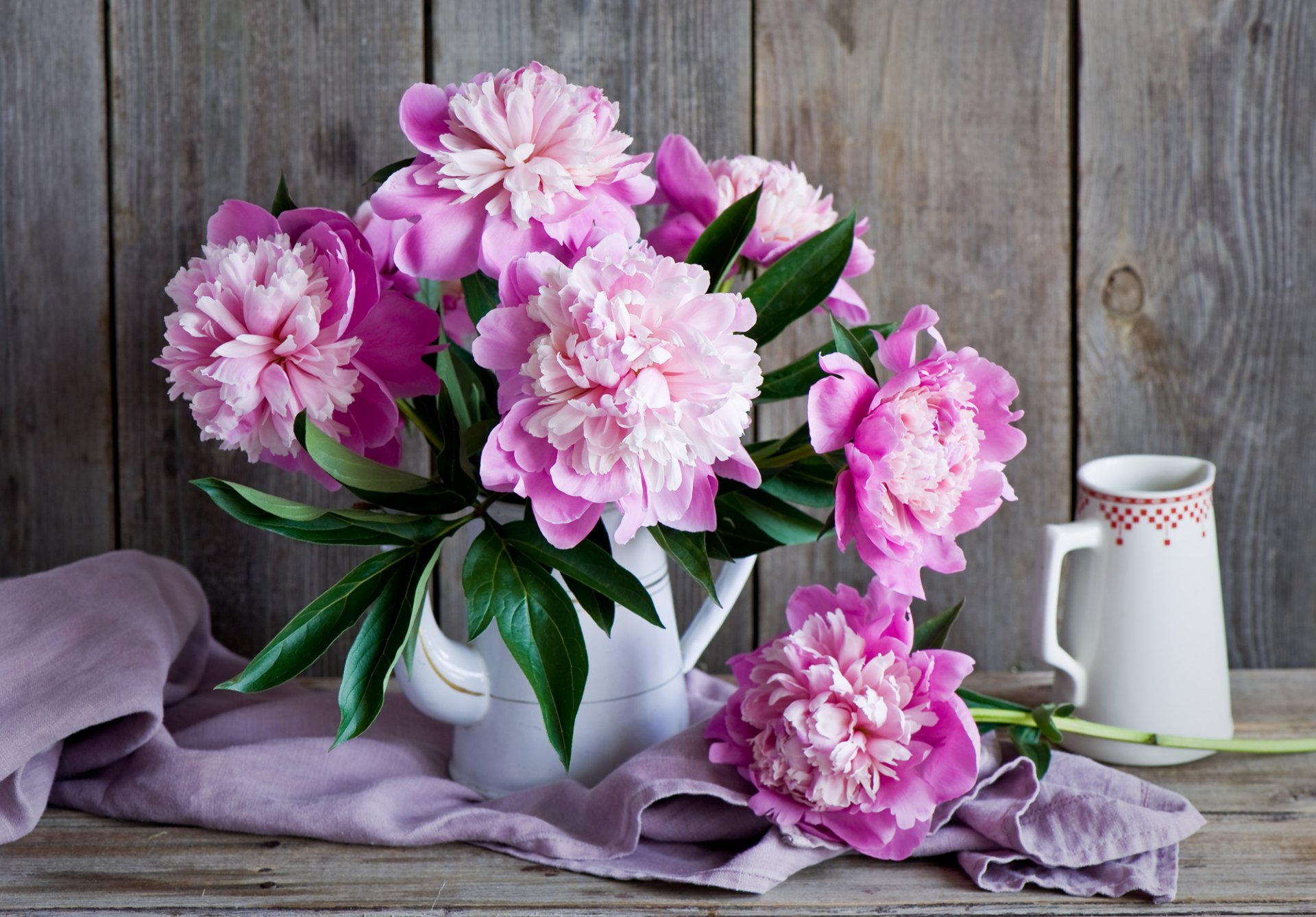 peonies bouquet pitcher