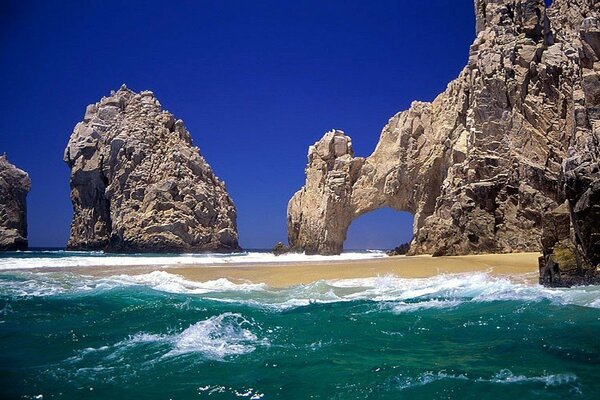 Fabulously beautiful rocks near the blue waves