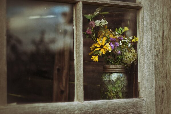 Flowers on the window background