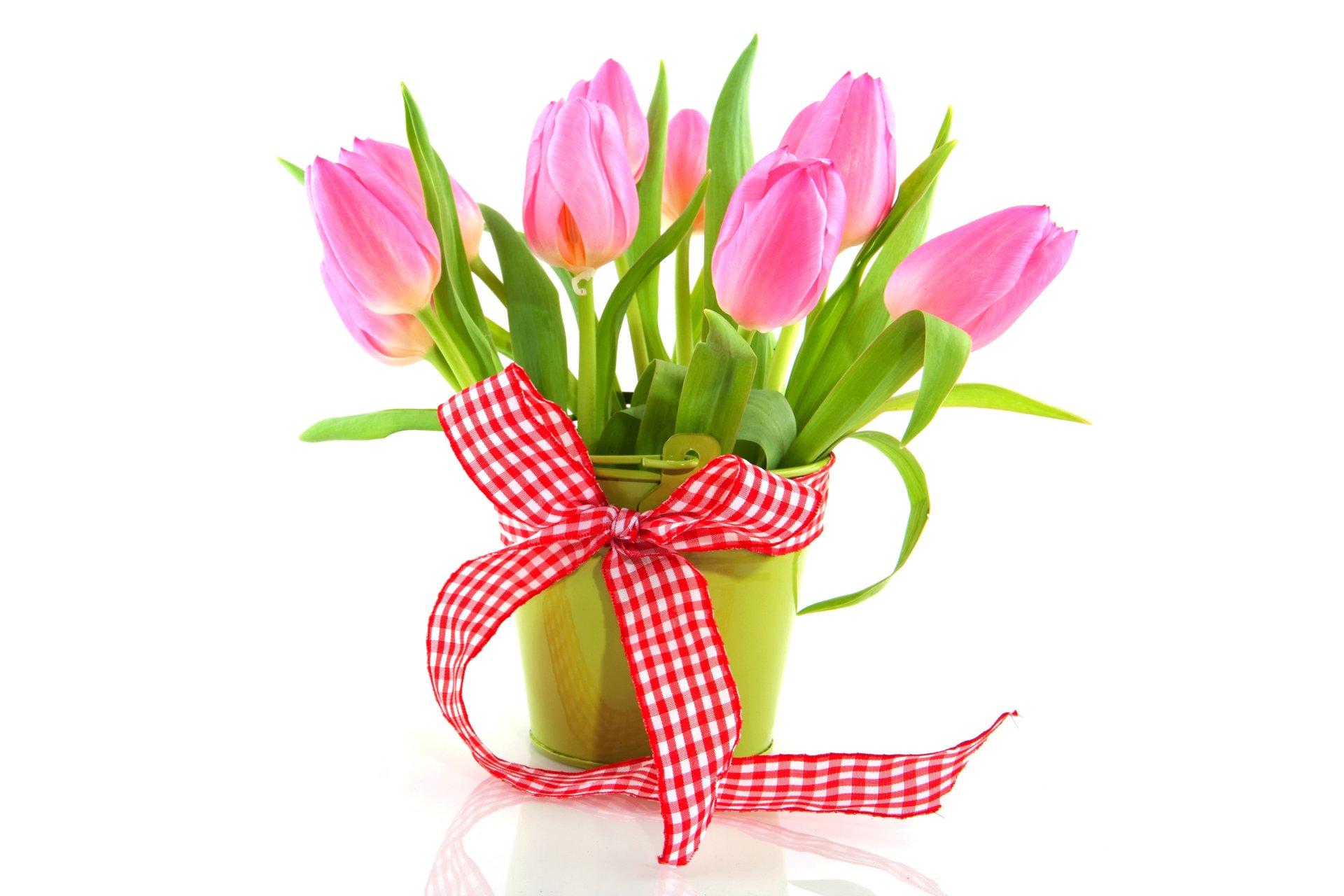 tulipani fresco fiori rosa bouquet nastro vaso