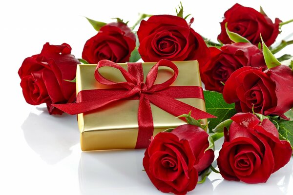 A gift for a girl and red roses