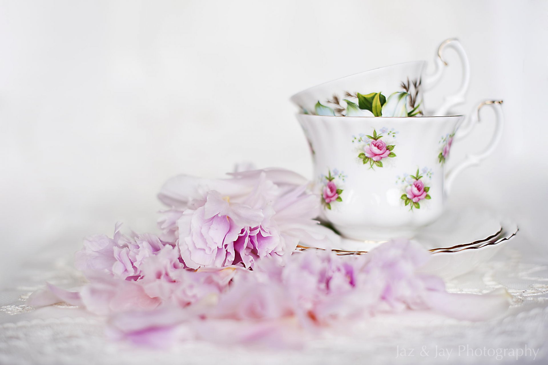 flower peonies pink cups tableware