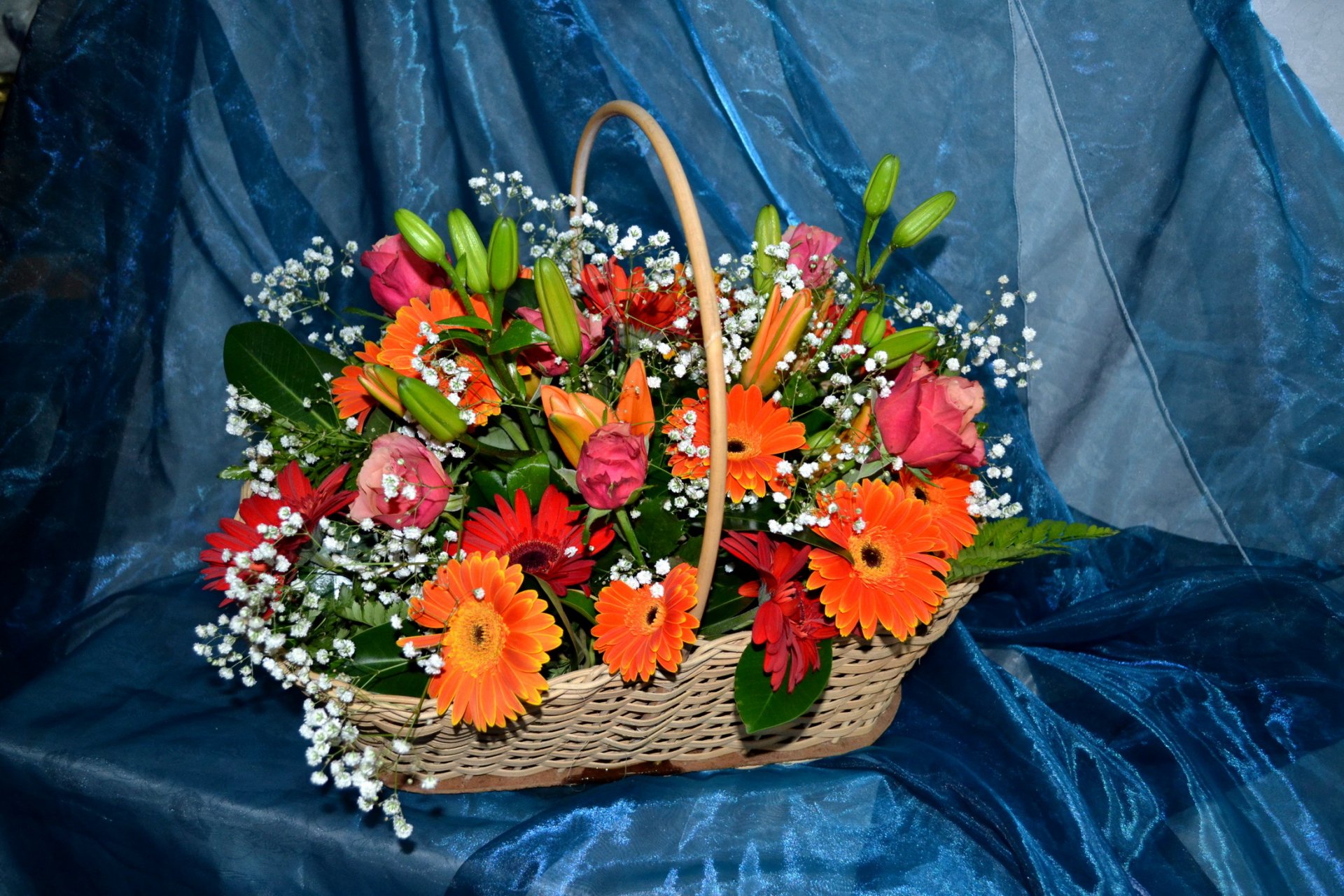 fleurs fleur gerbera roses lys bouquet beau panier panier