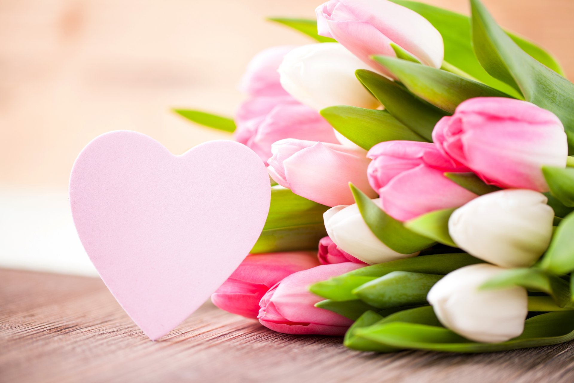 tulips heart heart flowers pink white bouquet