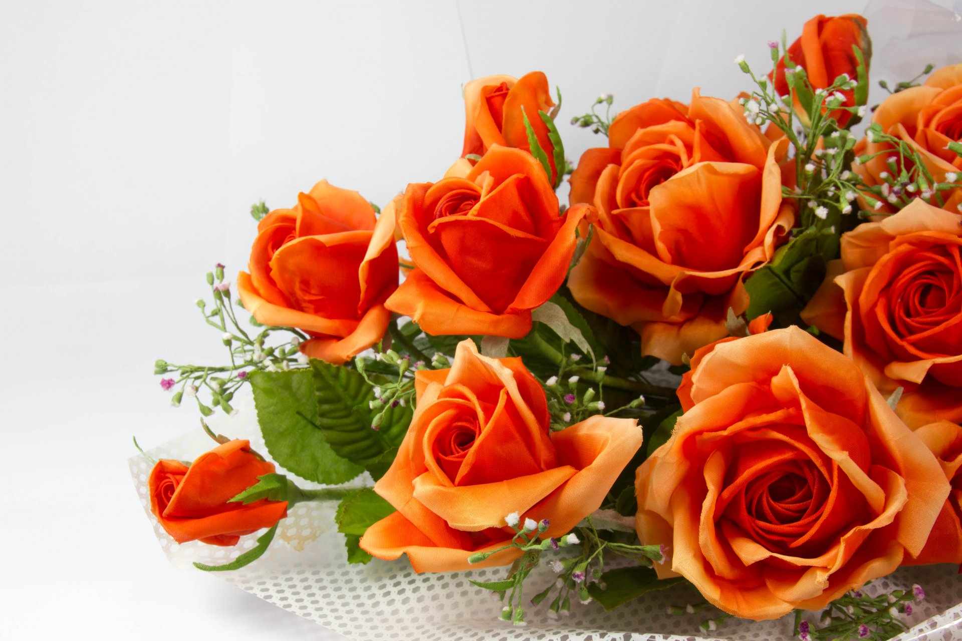 rosas flores naranja artificial pétalos hojas tallos ramo