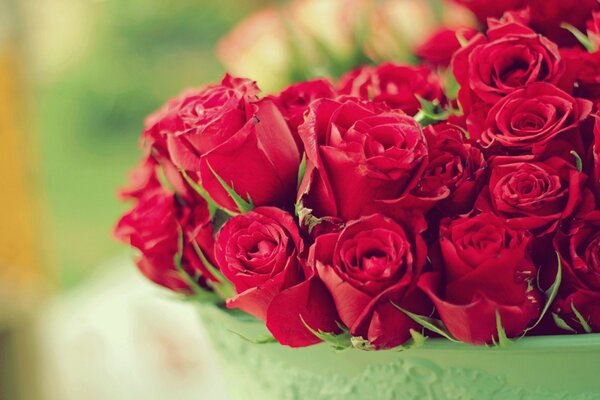 Bouquet of red roses in macro shooting