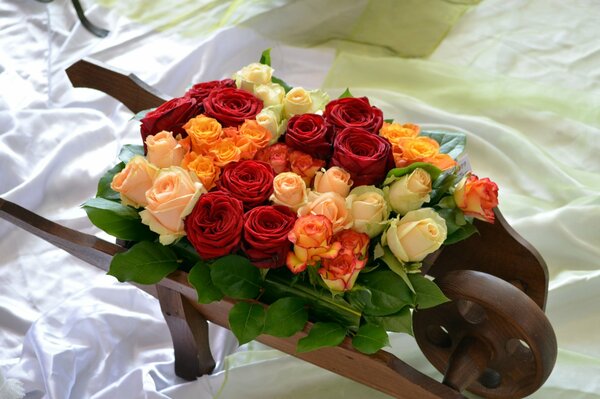 A cart full of fresh roses