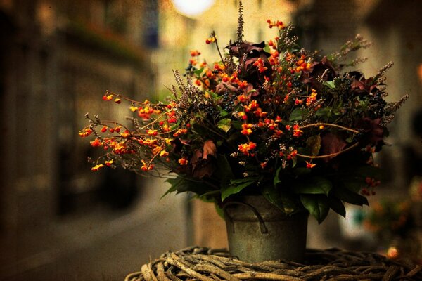 Bouquet d automne dans un pot de fer